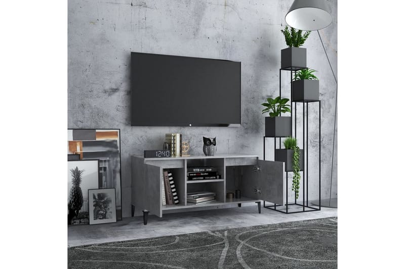 TV-bänk med metallben betonggrå 103,5x35x50 cm - Grå - TV bänk & mediabänk
