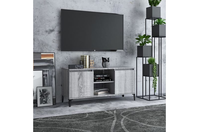 TV-bänk med metallben grå sonoma 103,5x35x50 cm - Grå - TV bänk & mediabänk