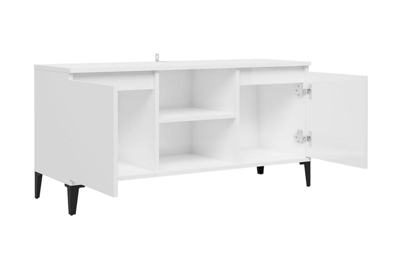 TV-bänk med metallben vit högglans 103,5x35x50 cm - Vit - TV bänk & mediabänk