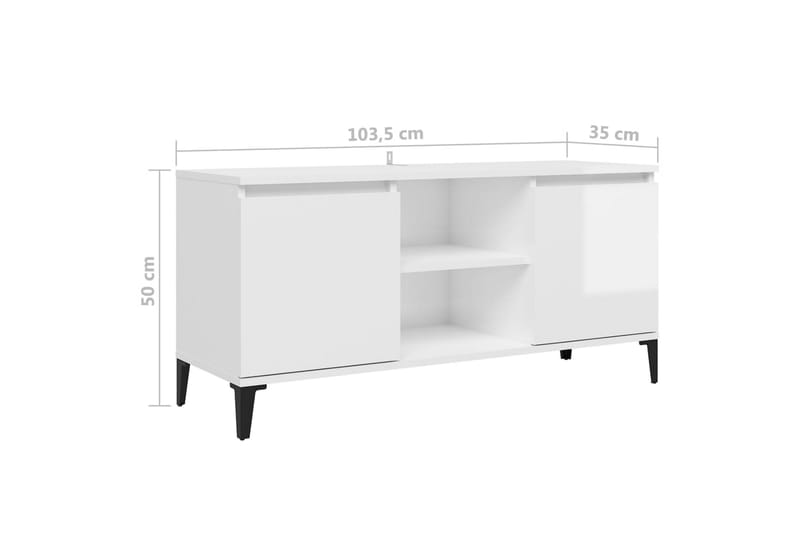 TV-bänk med metallben vit högglans 103,5x35x50 cm - Vit - TV bänk & mediabänk