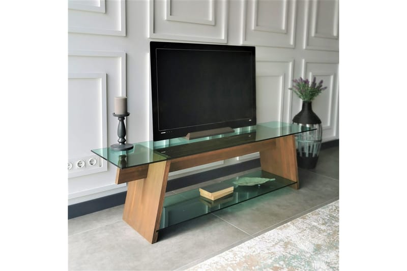 TV-Bänk Meyling 158 cm - Valnöt|Grön - Möbler - TV- & Mediamöbler - TV bänk & mediabänk