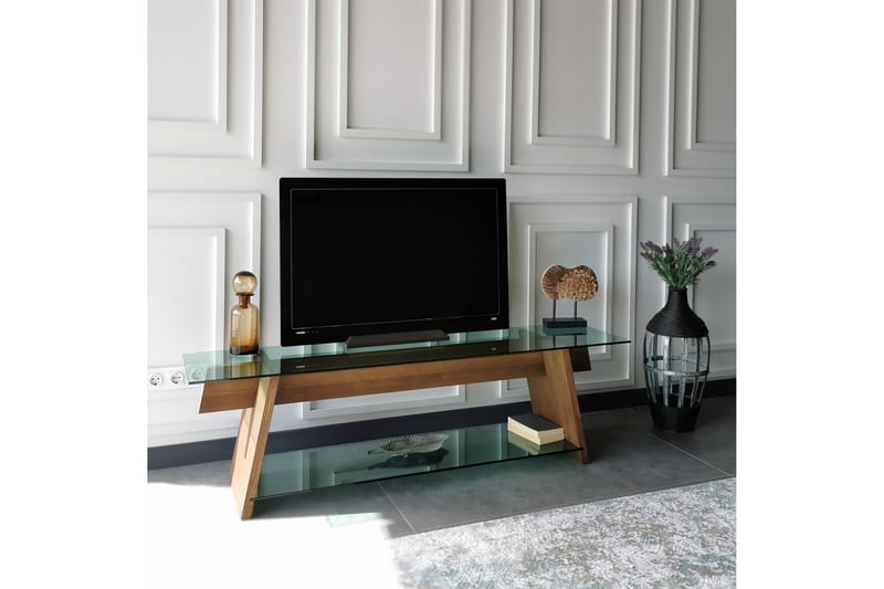 TV-Bänk Meyling 158 cm - Valnöt|Grön - Möbler - TV- & Mediamöbler - TV bänk & mediabänk