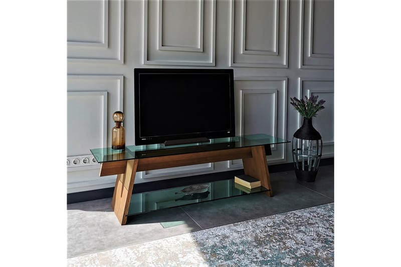 TV-Bänk Meyling 158 cm - Valnöt|Grön - Möbler - TV- & Mediamöbler - TV bänk & mediabänk