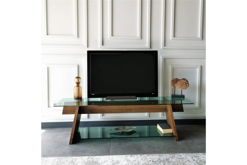 TV-Bänk Meyling 158 cm - Valnöt|Grön - Möbler - TV- & Mediamöbler - TV bänk & mediabänk