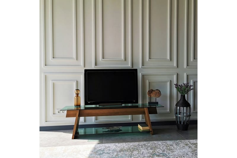 TV-Bänk Meyling 158 cm - Valnöt|Grön - Möbler - TV- & Mediamöbler - TV bänk & mediabänk
