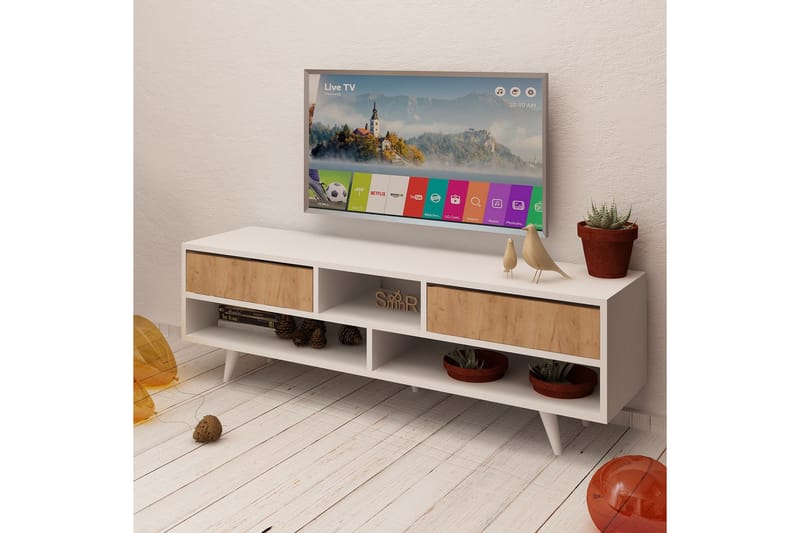 Tv-bänk Naidaj 140 cm - Vit/Brun - Möbler - TV- & Mediamöbler - TV bänk & mediabänk