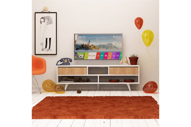 Tv-bänk Naidaj 140 cm - Vit/Brun - Möbler - TV- & Mediamöbler - TV bänk & mediabänk