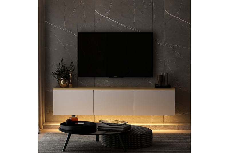 Tv-bänk Neon 160x32 cm Vit/Brun - Hanah Home - Möbler - TV- & Mediamöbler - TV bänk & mediabänk