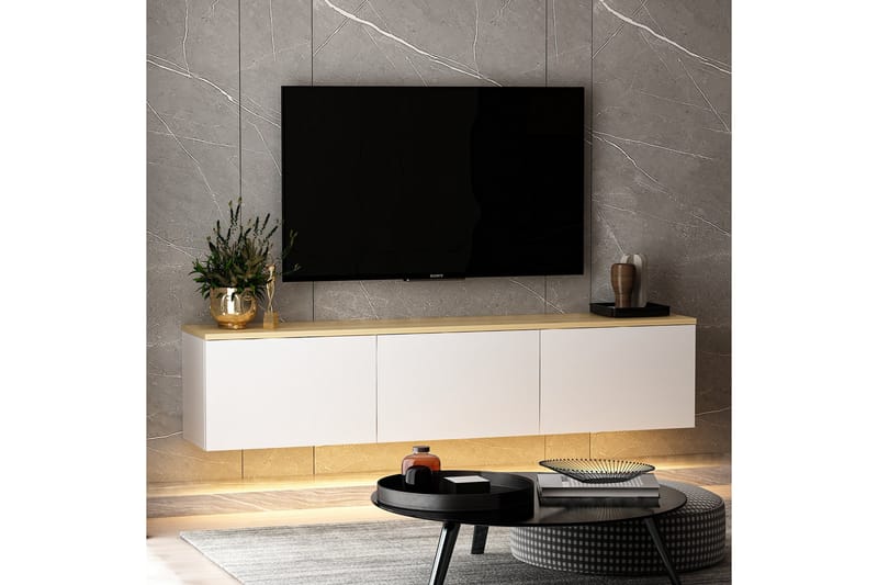 Tv-bänk Neon 160x32 cm Vit/Brun - Hanah Home - Möbler - TV- & Mediamöbler - TV bänk & mediabänk