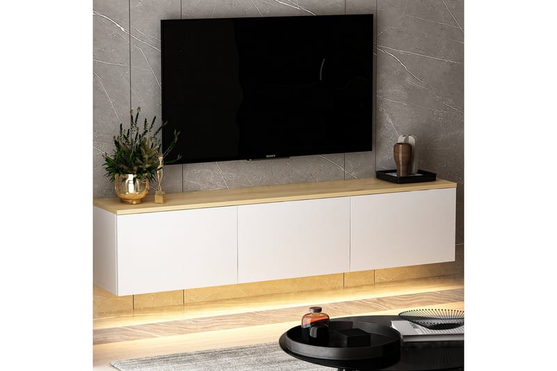 Tv-bänk Neon 160x32 cm Vit/Brun - Hanah Home - Möbler - TV- & Mediamöbler - TV bänk & mediabänk