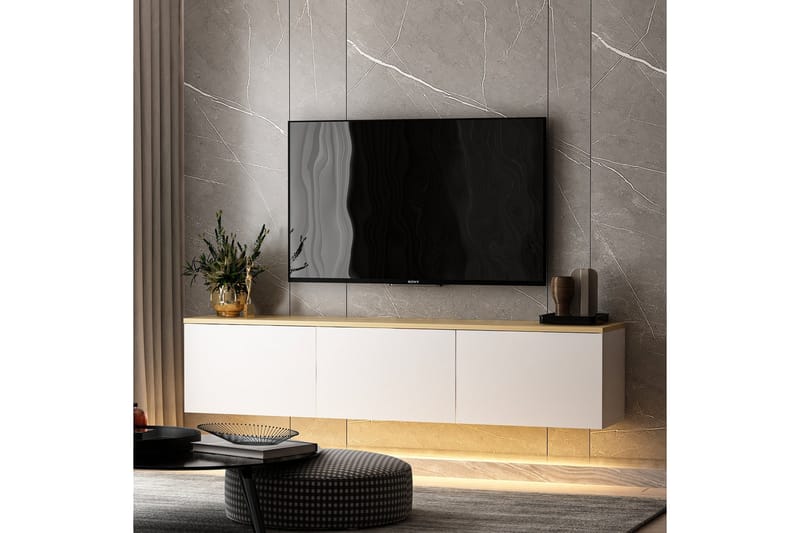 Tv-bänk Neon 160x32 cm Vit/Brun - Hanah Home - Möbler - TV- & Mediamöbler - TV bänk & mediabänk