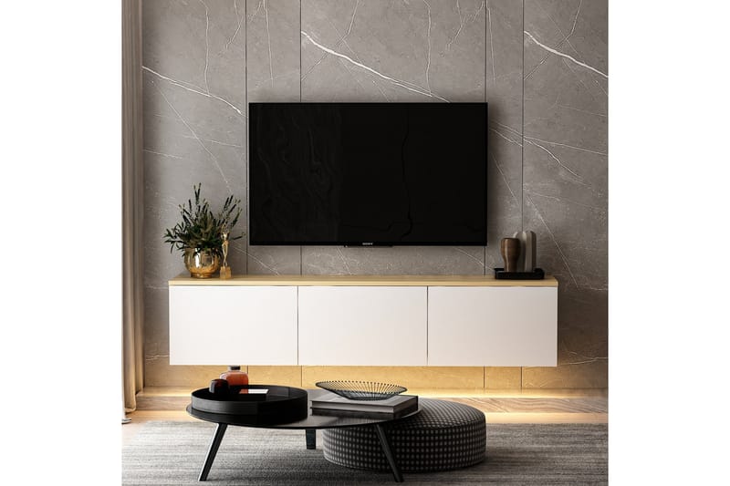 Tv-bänk Neon 160x32 cm Vit/Brun - Hanah Home - Möbler - TV- & Mediamöbler - TV bänk & mediabänk