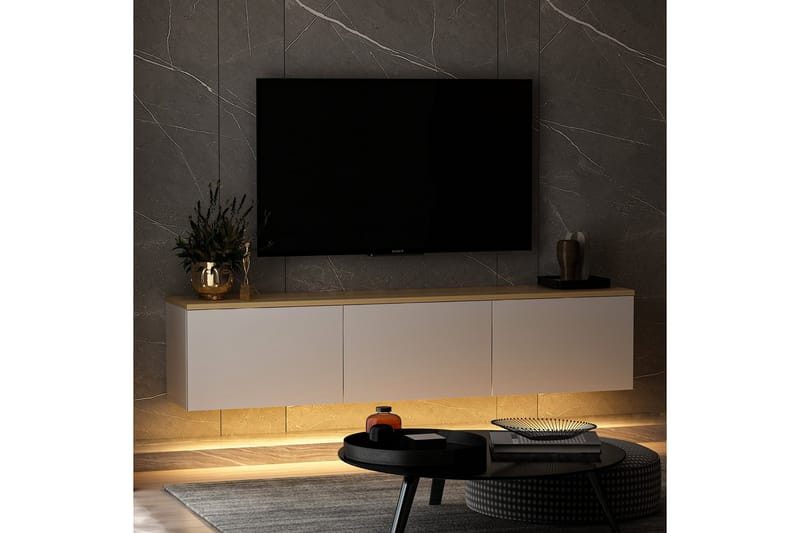Tv-bänk Neon 160x32 cm Vit/Brun - Hanah Home - Möbler - TV- & Mediamöbler - TV bänk & mediabänk