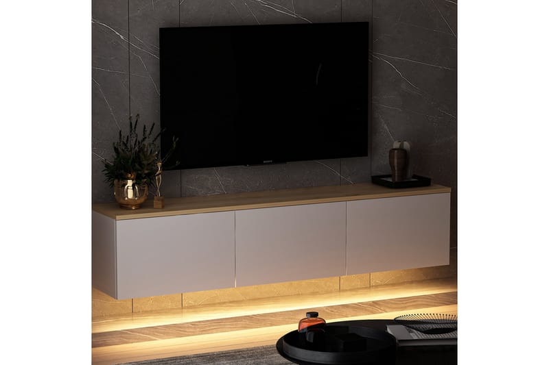 Tv-bänk Neon 160x32 cm Vit/Brun - Hanah Home - Möbler - TV- & Mediamöbler - TV bänk & mediabänk