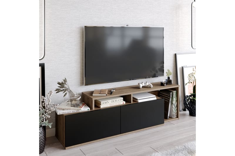 Tv-bänk Nexeria 150 cm - Mörkbrun/Svart - TV bänk & mediabänk