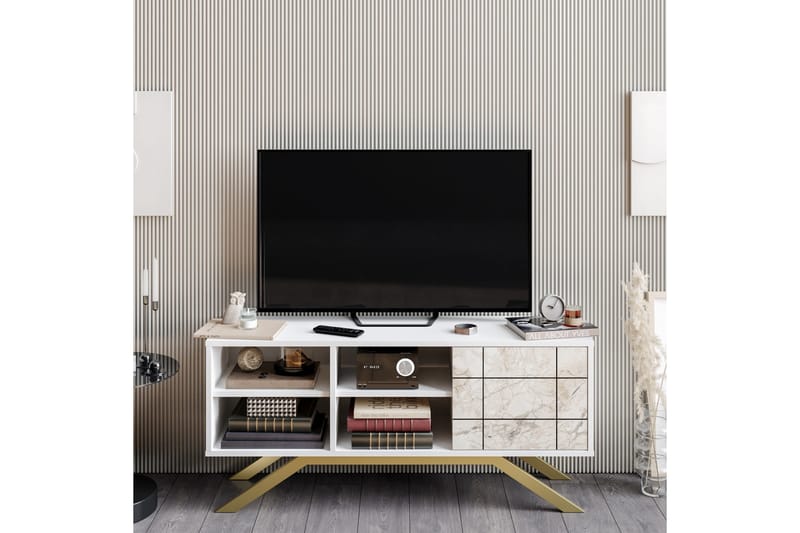 Tv-bänk Northeim 130 cm - Vit/Guld - Möbler - TV- & Mediamöbler - TV bänk & mediabänk