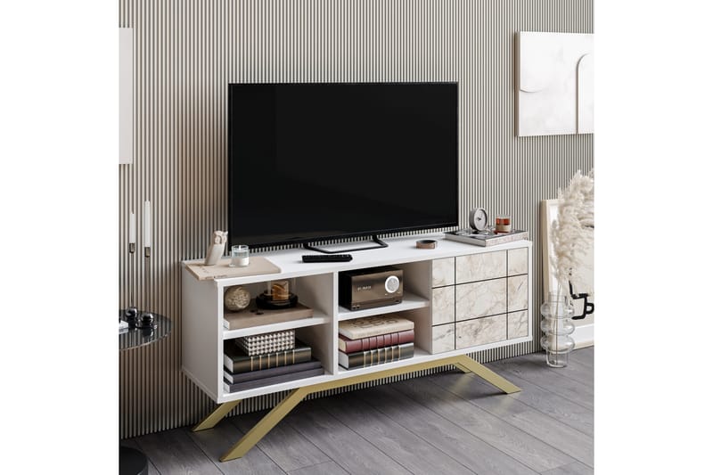 Tv-bänk Northeim 130 cm - Vit/Guld - Möbler - TV- & Mediamöbler - TV bänk & mediabänk