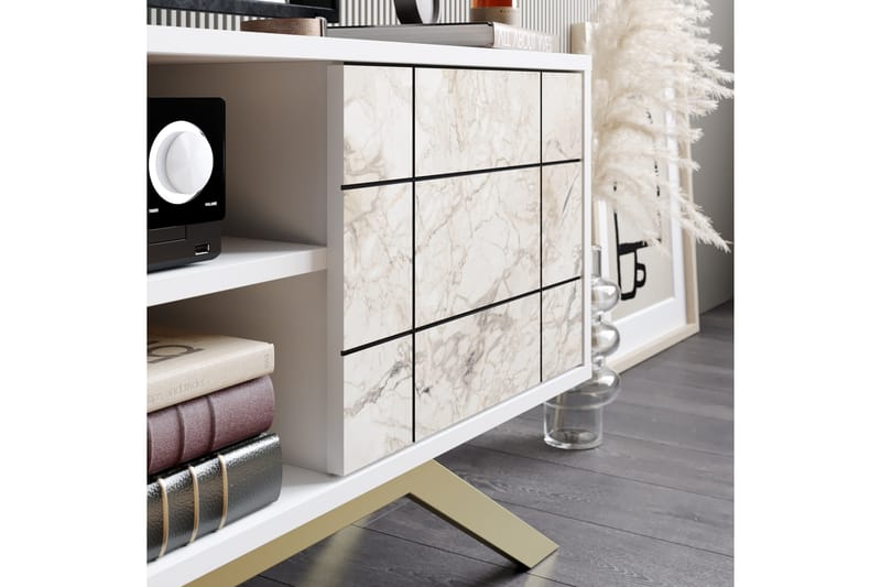 Tv-bänk Northeim 130 cm - Vit/Guld - Möbler - TV- & Mediamöbler - TV bänk & mediabänk