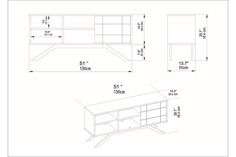 Tv-bänk Northeim 130 cm - Vit/Guld - TV bänk & mediabänk