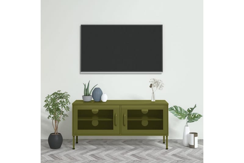 Tv-bänk olivgrön 105x35x50 cm stål - Grön - TV bänk & mediabänk