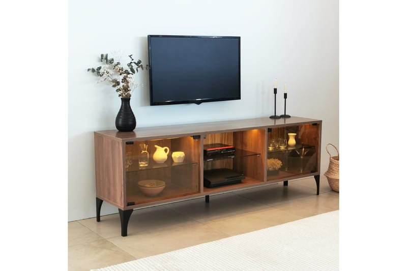 Tv-bänk Olympos 160x35 cm Brun - Hanah Home - Möbler - TV- & Mediamöbler - TV bänk & mediabänk