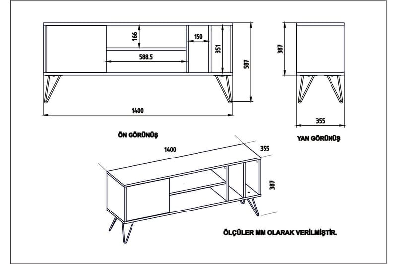 TV-Bänk Rease 140 cm - Valnöt|Svart|Vit - Möbler - TV- & Mediamöbler - TV bänk & mediabänk