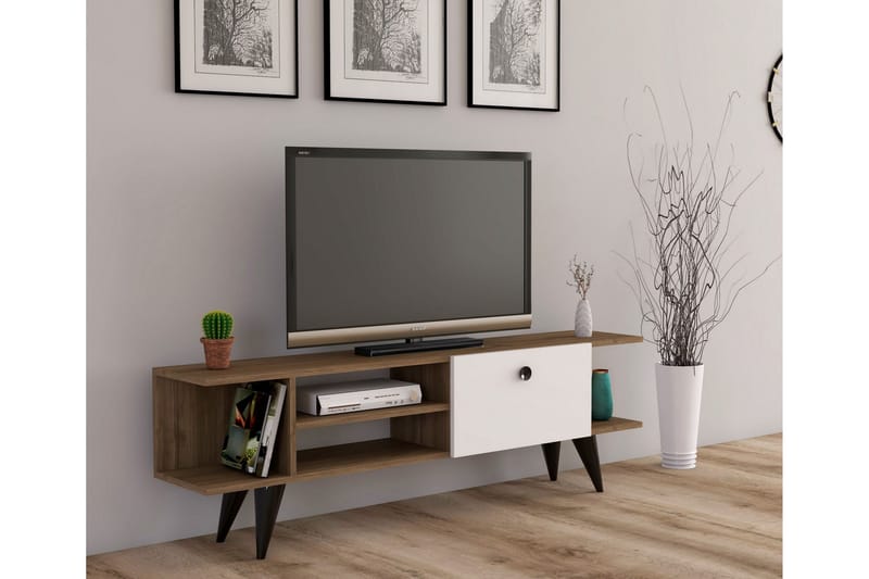 Tv-bänk Rechar 120 cm - Valnöt/Vit - TV bänk & mediabänk