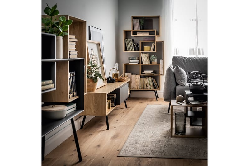 TV-bänk Ribbon 160 cm med Förvaring Trä/Natur/Grå/Svart - VOX - Möbler - TV- & Mediamöbler - TV bänk & mediabänk