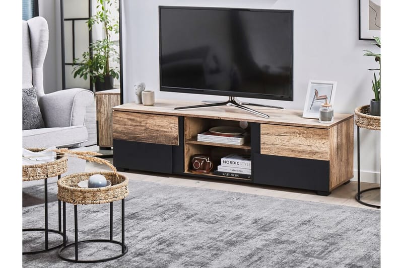 TV-bänk Sebewa 148x40 cm - Ljust Trä/Svart - Möbler - TV- & Mediamöbler - TV bänk & mediabänk