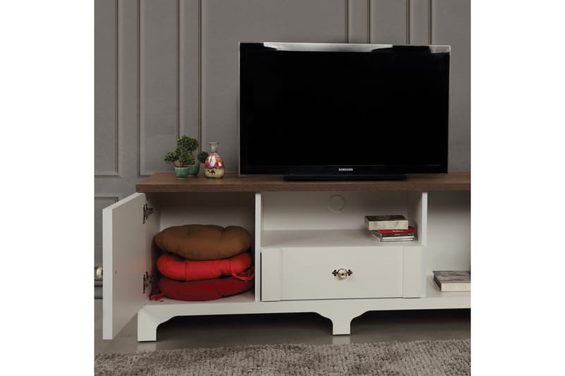 Tv-bänk Sebrina 140 cm - Vit|Valnöt - Möbler - TV- & Mediamöbler - TV bänk & mediabänk