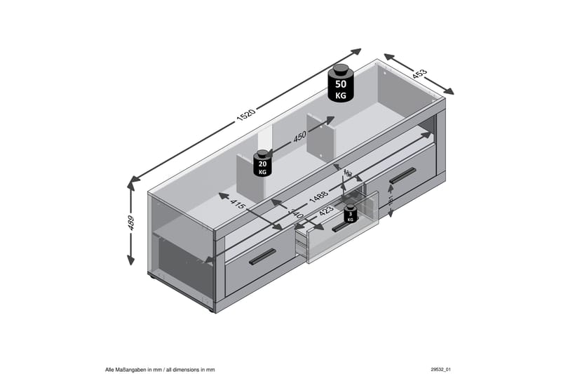 TV-Bänk Shakesphere 152 cm - Vit|Grå - TV bänk & mediabänk