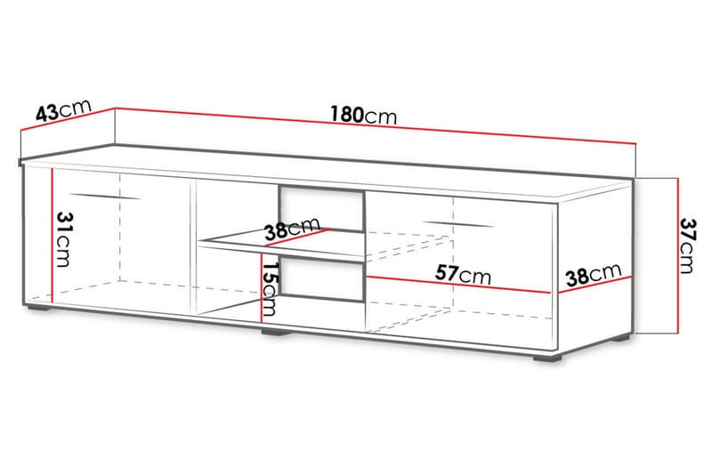 TV-bänk Soho 180x43x37 cm - Grå/Vit - Möbler - TV- & Mediamöbler - TV bänk & mediabänk