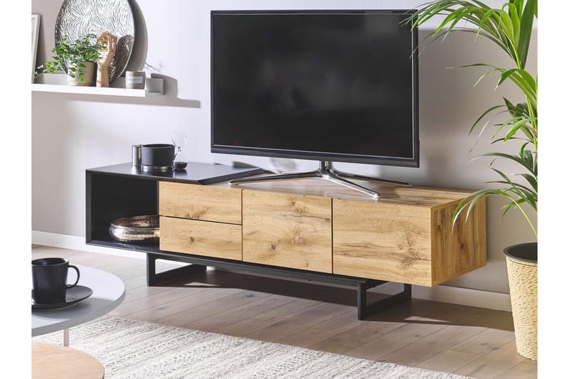 TV-bänk Sticciano 160x39 cm - Ljust Trä/Svart - Möbler - TV- & Mediamöbler - TV bänk & mediabänk