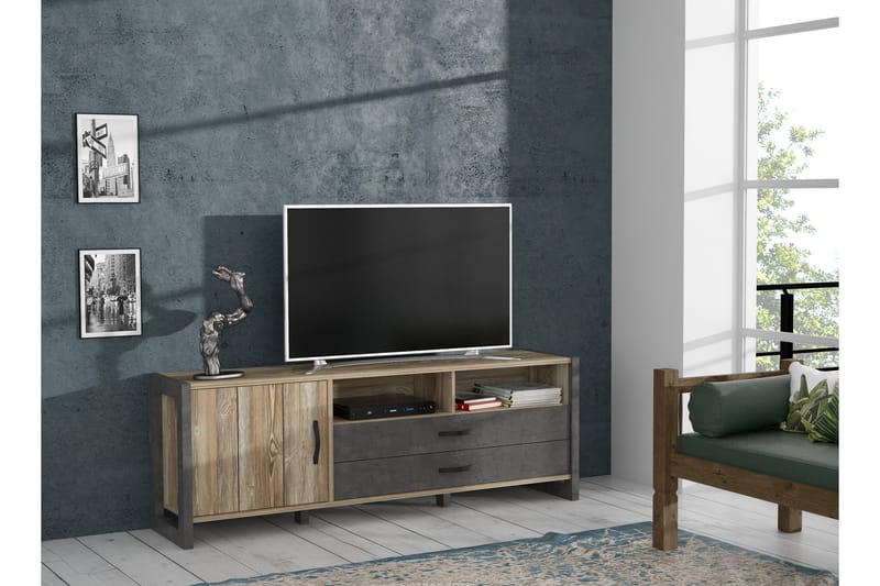Tv-bänk Strelcha 190 cm - Brun/Grå - Möbler - TV- & Mediamöbler - TV bänk & mediabänk
