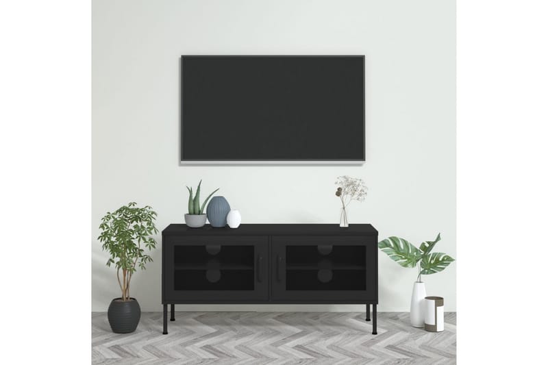 Tv-bänk svart 105x35x50 cm stål - Svart - TV bänk & mediabänk