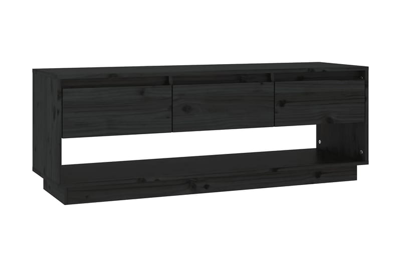 Tv-bänk svart 110,5x34x40 cm massiv furu - Svart - TV bänk & mediabänk