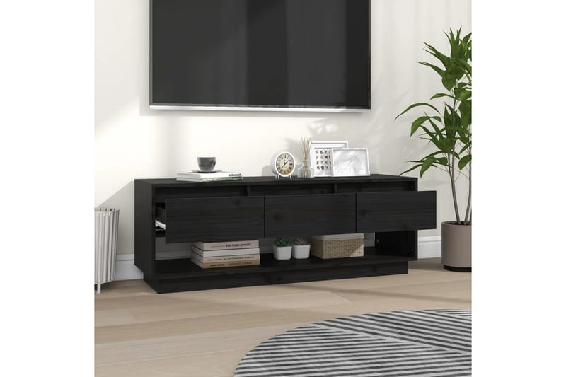 Tv-bänk svart 110,5x34x40 cm massiv furu - Svart - TV bänk & mediabänk