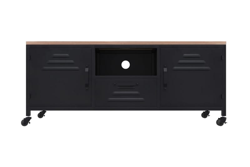 Tv-bänk svart 110x30x43 cm järn och massivt granträ - Svart - TV bänk & mediabänk
