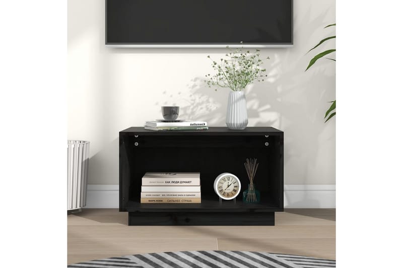 Tv-bänk svart 60x35x35 cm massiv furu - Svart - TV bänk & mediabänk