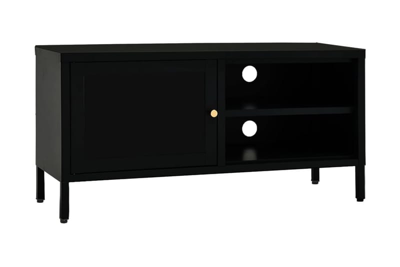 TV-bänk svart 90x30x44 cm stål och glas - Svart - TV bänk & mediabänk