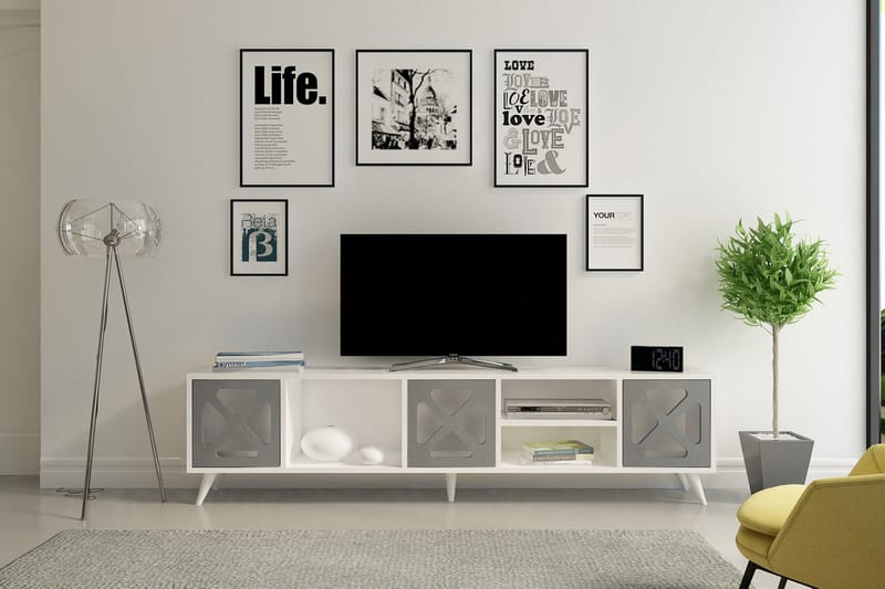 TV-Bänk Tullen 180 cm - Vit|Grå - Möbler - TV- & Mediamöbler - TV bänk & mediabänk