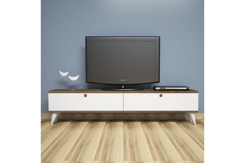 TV-Bänk Tyrsberget 160 cm - Vit|Brun - Möbler - TV- & Mediamöbler - TV bänk & mediabänk