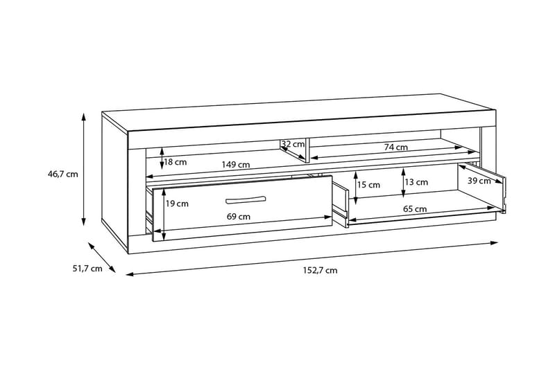 Tv-bänk Uzunkop 153 cm - Grå/Vit - TV bänk & mediabänk