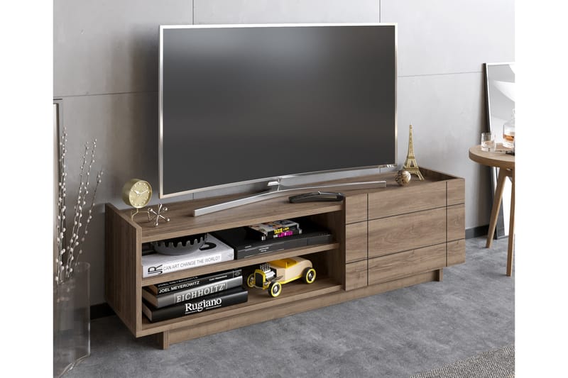 Tv-bänk Valantina 140 cm Dörr + 3 Hyllor - Mörkbrun - Möbler - TV- & Mediamöbler - TV bänk & mediabänk