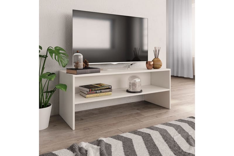 TV-bänk vit 100x40x40 cm spånskiva - Vit - TV bänk & mediabänk