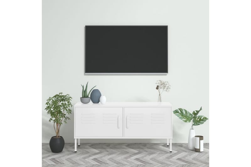 Tv-bänk vit 105x35x50 cm stål - Vit - TV bänk & mediabänk