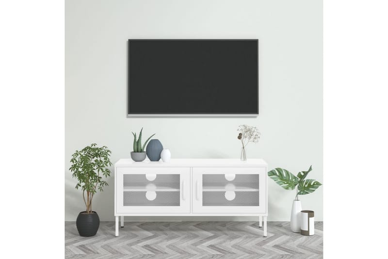 Tv-bänk vit 105x35x50 cm stål - Vit - TV bänk & mediabänk