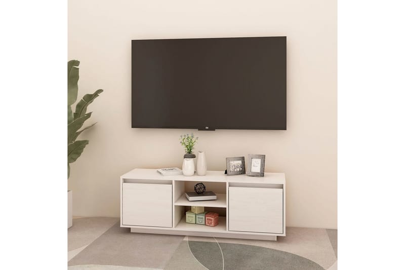 TV-bänk vit 110x30x40 cm massiv furu - Vit - TV bänk & mediabänk