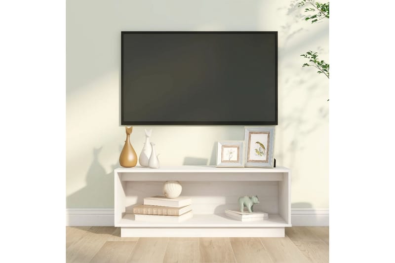 Tv-bänk vit 90x35x35 cm massiv furu - Vit - TV bänk & mediabänk
