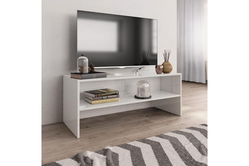 TV-bänk vit högglans 100x40x40 cm spånskiva - Vit - TV bänk & mediabänk